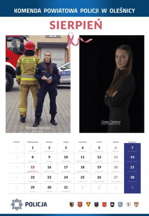 kartka z kalendarza na rok 2021 z policjantkami KPP Oleśnica