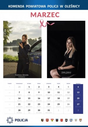kartka z kalendarza na rok 2021 z policjantkami KPP Oleśnica