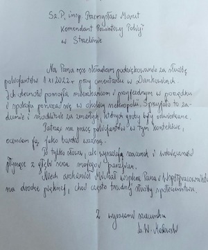 Zdjęcie przedstawia treść podziękowań