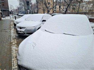 Pojazdy z warstwą śniegu na jednej z wrocławskich ulic