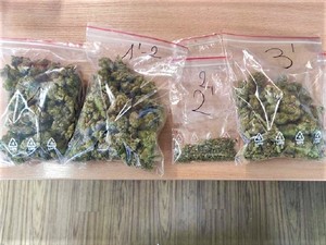 Na zdjęciu susz marihuany w czterech woreczkach.