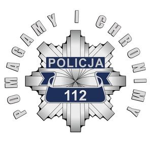 Na zdjęciu gwiazda policyjna i napis pomagamy i chronimy. Policja 112.
