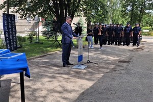 Uroczystości związane z wmurowaniem aktu erekcyjnego pod budowę Posterunku Policji w Domaniowie
