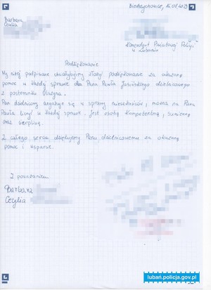 Podziękowania - w załączeniu transkrypcja
