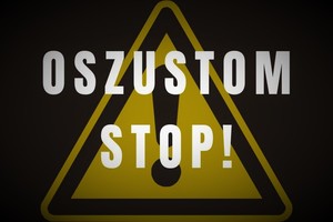 grafika ze znakiem z wykrzyknikiem OSZUSTOM STOP
