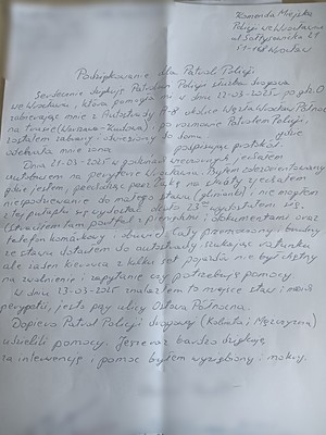 Tekst podziękowań przesłanych wrocławskim policjantom