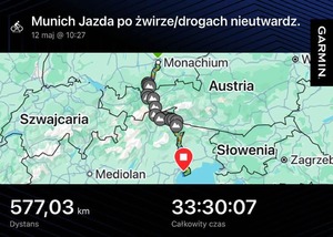 fragment mapy przedstawiający trasę przejazdu