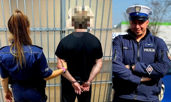 policjantka z zatrzymanym i policjat