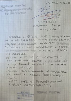 Podziękowania za profesjonalizm i skuteczność legnickich funkcjonariuszy