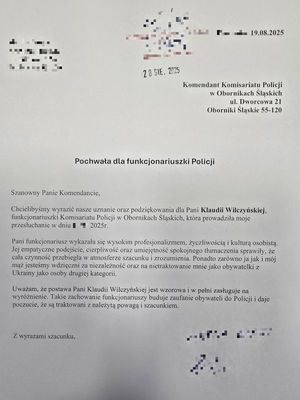 treść podziękowań