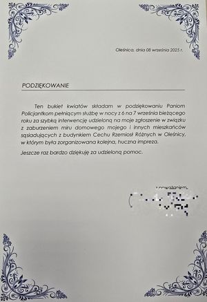 List z podziękowaniem. Treść podziękowań w załączonej deskrypcji.