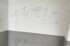 Zniszczona elewacja - popisana ściana