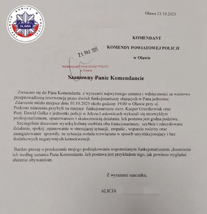 Podziękowania za profesjonalizm i empatię jelczańskich policjantów