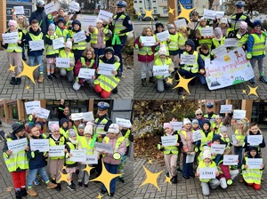 Wspólna lekcja w szkole o bezpieczeństwie i odblaskach