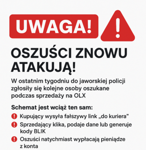 napis uwaga oszuści znowu atakują