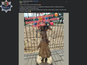 informacja na Facebook o tym że figurka została odnaleziona