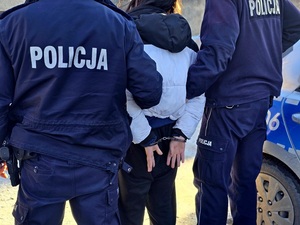policjanci prowadzą zatrzymanego