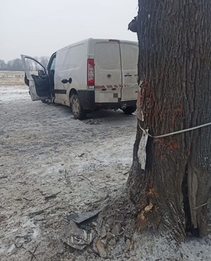 Kierowca stracił panowanie nad pojazdem – uderzył w przydrożne drzewo. W chwili zdarzenia jeden z pasażerów znajdował się w przestrzeni bagażowej
