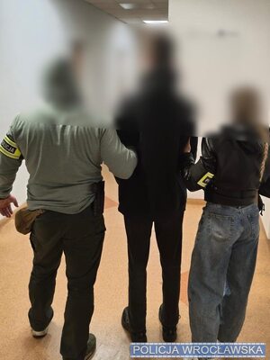 policjanci prowadzą zatrzymanego