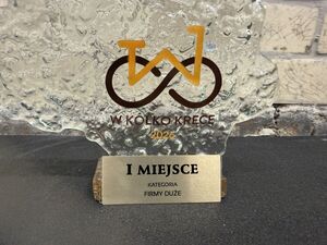 statuetka za pierwsze miejsce w kształcie roweru z napisem w kółko kręcę