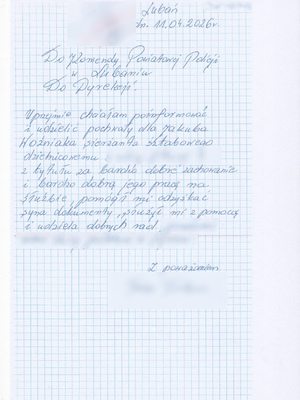 podziękowania dla lubańskiego dzielnicowego