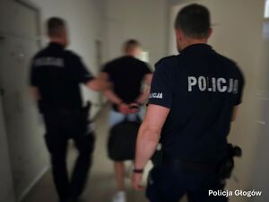 dwaj policjanci prowadzą zatrzymanego
