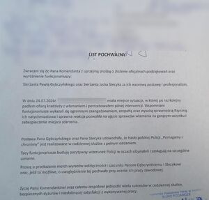 Skan listu pochwalnego.
