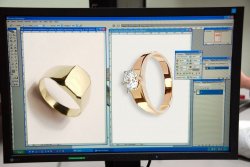 Ekran monitora przedstawiający wyświetlone przedmioty biżuterii w programie narzędziowym