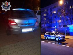 Zdjęcie składa się z dwóch połączonych zdjęć, na jednym widoczny jest samochód zatrzymanego mężczyzny na drugim radiowóz policyjny.