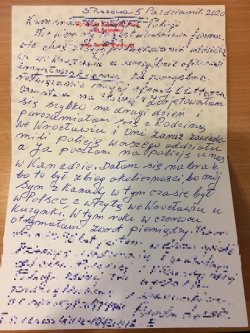 Zdjęcie listu z podziękowaniami w którym 90-letnia seniorka dziękuje za pomoc w odzyskaniu pieniędzy i gratuluje sukcesu Polskiej i Kanadyjskiej Policji.