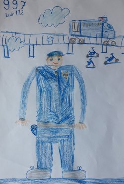 rysunek dziecka przedstawiający policjanta